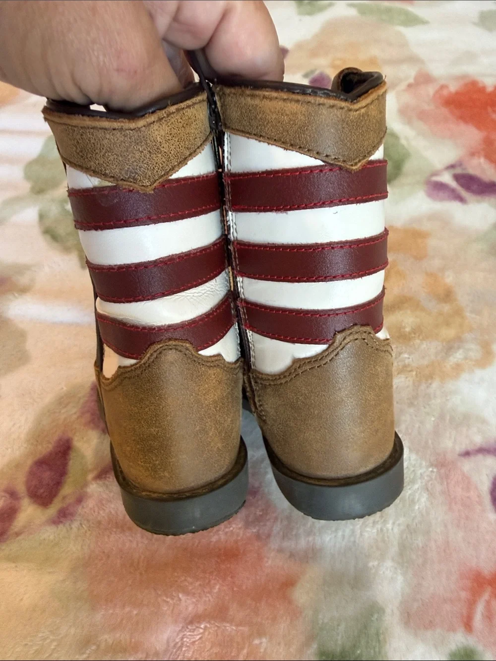 Kids Flag-Inspired Western Boots - Brown with Red, White & Blue Stars